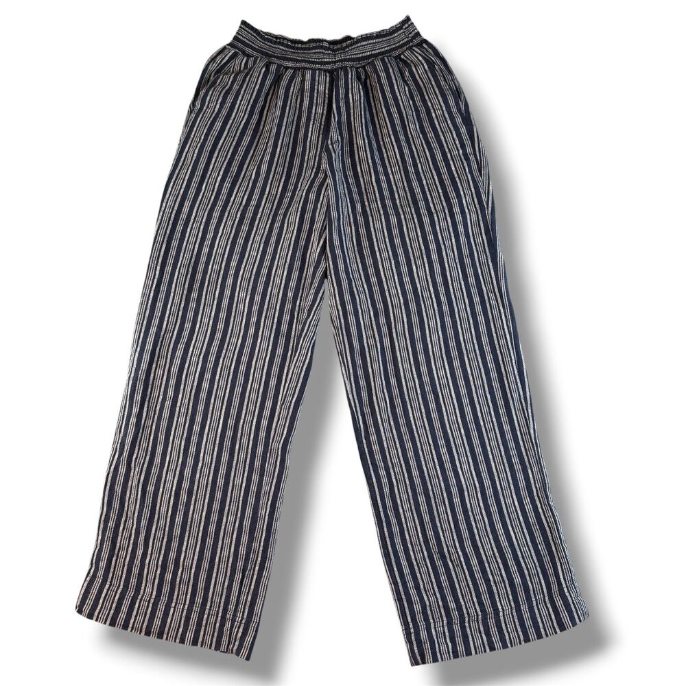 Land n Sea Linen Blend Blue Striped Relaxed Pants Beach Boho/Hippie Size M